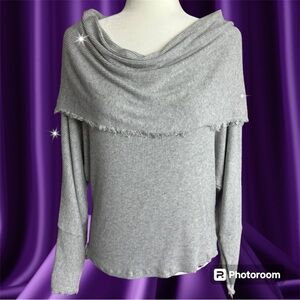 Michael Lauren Revolve Jarrett Heather Grey Cowl Neck Frayed Edges Sweater XS/S